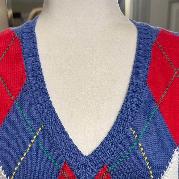 Vinaigrette 80’s United Colors Of Benetton Argyle V-Neck Sweater Vest - Picture 4 of 14